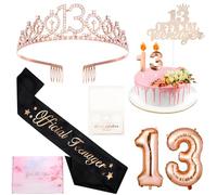Mumjooyi Decorazione per Ragazza del 13° Compleanno per 13° Compleanno 13° Fusciacca e Diadema Candele Palloncini per Feste per Ragazze Forniture Regali per Adolescenti (13)