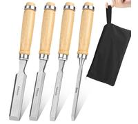 Mumjooyi Scalpelli per Legno Set di 4 Pezzi di Scalpelli per La Lavorazione del Legno 6, 12, 19, 24mm con Borsa Portaoggetti Comode Impugnature per Intaglio del Carpenteria
