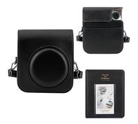 Mumlicha Custodia per fotocamera in pelle PU e 64 tasche per album fotografico compatibile con fotocamera istantanea Fujifilm Instax Mini 12, custodia protettiva Mini 12 con tracolla regolabile, Nero