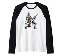 Mummia che suona la chitarra elettrica in piedi divertente Maglia con Maniche Raglan