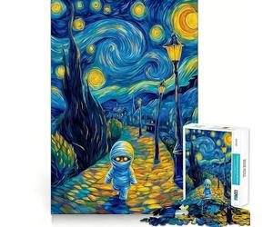 Mummia nella notte stellata Puzzle da 1000 pezzi per ragazzi Migliora la memoria Hobby tranquillo Bordo preciso Regalo di compleanno (50x75cm)