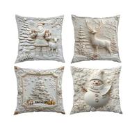 MUMQAQ Set di 4 federe per cuscini in rilievo bianco estetico natalizio, 40,6 x 40,6 cm, morbide e comode, con Babbo Natale, decorazioni 3D divertenti con pupazzo di neve e renna, per divano
