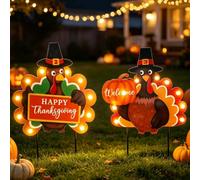 MUMTOP Decorazione per esterni con tacchino del Ringraziamento per la casa, decorazione esterna per la caduta del raccolto Paletti da giardino in metallo con illuminazione a LED, cartello autunnale