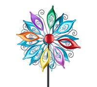 MUMTOP Girandole a vento da 100 cm, scultura cinetica multicolore, mulino a vento in metallo con paletto, per giardino, cortile, prato, decorazione esterna
