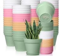 Mumufy 54 vasi per piante da 10,2 cm, in plastica, con foro di drenaggio e sottovaso, piccoli vasi per piante, fioriere per piante, fioriere, giardinaggio, contenitori per piante grasse, cactus, erbe