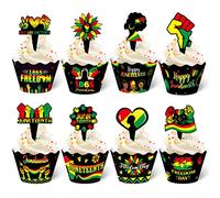 Mumufy 96 pezzi Juneteenth Cupcake Toppers Wrappers Happy Juneteenth Cupcake Decorazioni Juneteenth Day Cupcake Wrappers per Black History Month Freedom Day Party Decorazioni Forniture