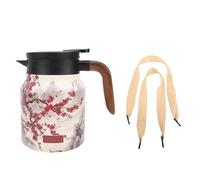 Mumusuki Caraffa Termica per caffè con Coperchio, Caraffa Termica Portatile in Acciaio Inossidabile con Motivo Floreale Vintage da 1000 Ml, Filtro Integrato con Manico in Legno per Casa, (stile)