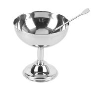 Mumusuki Set di Ciotola di Gelato, Tazza di Gelato Riutilizzabile con Piede retrò con Cucchiaio Rotondo 304 in Acciaio Inossidabile da Porto per Dessert per Dessert Budino di (Grandi dimensioni 11 cm)