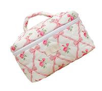 Mumuve Borsa cosmetica da viaggio di grande capacità borsa cosmetica con fiocchi borsa da toilette fiore borsa da toilette organizer cosmetici trapuntati, C, As shown in the picture (error 1-3cm)