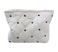 Mumuve Borsa di trucco trapuntata per le donne di grande capacità di cotone cosmetico organizzato portatile di bellezza sacchetti per il viaggio, Macchie nere, 26*17*5cm