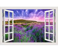 MUMUWUSG Adesivi Murali Finestra 3D Colorato Pianta Lavanda Paesaggio Stampa 3D Camera Da Letto Decorazione Domestica Scenario Fai Da Te Adesivo Murale Arte Paesaggio Pvc Decalcomanie 60X40Cm