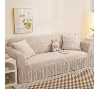 MUMUXIAO Copridivano elasticizzato ad alta elasticità, morbido, spesso e resistente, con orlo elegante, in seta di latte, protezione per mobili da 1 a 4 posti (beige astratto, 4 posti)