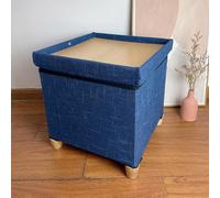 MUMUXIAO Pouf quadrato con contenitore, 30 x 30 cm, poggiapiedi, tavolino cubo piccolo con gambe in legno, cassapanca pieghevole per soggiorno, camera da letto (blu)