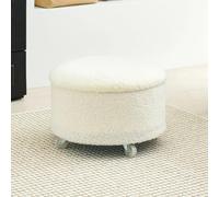 MUMUXIAO Pouf rotondo per soggiorno e camera da letto, sgabello imbottito con poggiapiedi con coperchio, in velluto con ruote universali (bianco)
