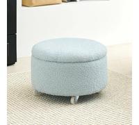 MUMUXIAO Pouf rotondo per soggiorno e camera da letto, sgabello imbottito con poggiapiedi con coperchio, in velluto con ruote universali (blu)