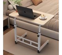 MUMUXIAO Tavolino a forma di C regolabile in altezza per piccoli spazi, scrivania in piedi per computer mobile con ruote girevoli, comodino per lavoro e studio (beige, 40 x 80 cm)