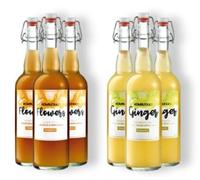 Mūn Ferments Tè Kombucha Pack Ginger + Flowers 6 x 750 ml - Bevanda Bio Fermentata - Con Probiotici Naturali - Senza Zucchero e Glutine