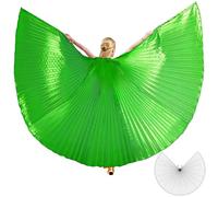 MUNAFIE Ali di Iside per danza del ventre con bastoncini, per adulti, per danza del ventre, ali d'angelo, per Halloween, carnevale, Verde, 360