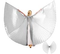 MUNAFIE Ali di Iside unisex per adulti per danza del ventre, mantello con ali e bacchette, costume da donna per Carnevale, per Halloween, cosplay, danza, argento, Maxi (Länge), Einheitsgröße (Taille)