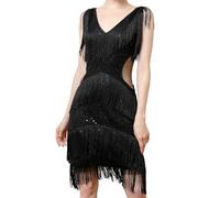 MUNAFIE Costume anni '20, da donna, con frange, con brillantini, da donna, anni '20, Gatsby Charleston, Nero , XL