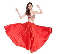 MUNAFIE Gonna in raso per danza del ventre, gonna lunga per principianti, Rosso, Taglia unica