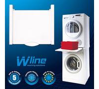 Munari Supporto per sovrapposizione di lavatrice e asciugatrice in alluminio con ripiano estraibile in legno laminato