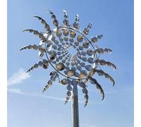 MUNCHIN Mulino a vento in metallo unico e magico, 3D, a vento cinetico, da giardino, in metallo, antiruggine, per terrazze, prato e giardino, colore: argento