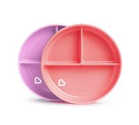 Munchkin Stay Put Baby Set di Piatti a Scomparti, Piatto per bebe e bambini con scomparti per svezzamento , Piatto con ventosa per bambini da 6 Mesi in su , Senza BPA , 2 Pezzi , Rosa/Viola