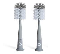 Spazzola per biberon Munchkin con setole | Spazzola per bottiglie con scovolino per tettarella integrato | Spazzole Deluxe per la pulizia |Essenziali per neonati | Grigio | Confezione da 2