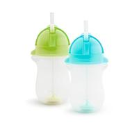 Munchkin Click Lock Tip & Sip Tazze per bambini con cannuccia , Senza BPA , Senza perdite , Cannucce con peso Tazze per bambini , 10oz/296ml , 2 Pezzi , Verde/Blu