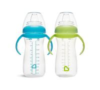 Munchkin Gentle Transition Bicchieri per Bambini | Bicchieri trasparenti con manici e coperchi | Antigoccia | Svezzamento | 9+ mesi | 296 ml | 2 Pack | Blu/Verde