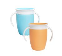 Munchkin Miracle 360 Baby Tazze, Bicchiere per bambini a flusso libero per bambini, Tazza per allenamento, Senza perdite, Bottiglia d'acqua, 207ml, 6 Mesi+, 2 Pezzi, Blu/Arancione
