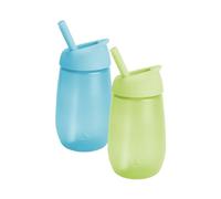 Munchkin Simple Clean Bicchieri sippy per bambini con cannuccia ,A prova di perdite in silicone , 10oz/296ml , Confezione da 2 , Verde/Blu