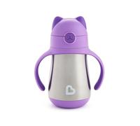 Munchkin Bicchiere con Cannuccia in Acciaio Inossidabile, Bicchiere sippy con design Cool Cat , Senza BPA , Bicchiere non perdente con cannuccia , 237ml , Viola