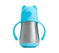 Munchkin Tazza con Cannuccia in Acciaio Inossidabile , Bicchiere sippy con design Cool Cat , Senza BPA , Bicchiere non perdente con cannuccia , 237ml , Blu