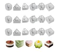 MUNGHOK Set di 18 Coppapasta 6 Forme, Anelli per Torte in Acciaio Inox 8x8 cm, Altezza 4 cm, con Schiacciapasta per Dolci, Mousse e Dessert