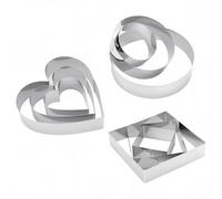MUNGHOK Set di 9 anelli per torte in acciaio inox, 10/15/20 cm, forma rotonda + stampo a forma di cuore + anello per torta rettangolare, in acciaio inox, set di accessori per torte, 4,5 cm di altezza