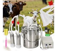 Mungitrice 2 in 1 per capre e mucche, potenziamento da 1,85 gal/7 l, secchio in acciaio inossidabile per uso alimentare, elettrico regolabile, con batteria ricaricabile integrata da 5200 mAh, 4 tazze