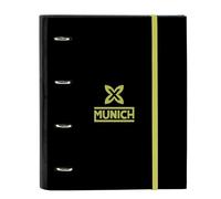 MUNICH BEAT - Cartellina 4 anelli da 35 cm con 100 fogli A4, ideale per bambini di diverse età, comoda e versatile, qualità e resistenza, 27 x 3,5 x 32 cm, colore: nero, Nero, Estándar, Casual