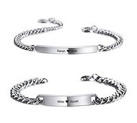 MunkiMix 2 Pezzi di Braccialetti Personalizzati per Coppia Set Incisione Personalizzata Nome per Uomo Donna Fidanzato Fidanzata Barra in Acciaio Inossidabile Regolabile cordolo Link