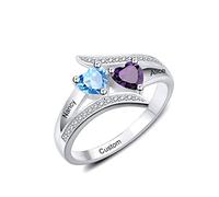 MunkiMix 925 Argento Sterling Anello Incisione 2/3/4 Nome Testo Personalizzato con Pietre di Nascita per Le Donne San Valentino Festa della Mamma Regalo di Gioielleria (2 Nomi, Taglia 20)