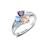 MunkiMix 925 Argento Sterling Anello Incisione 2/3/4 Nome Testo Personalizzato con Pietre di Nascita per Le Donne San Valentino Festa della Mamma Regalo di Gioielleria (3 Nomi, Taglia 25)
