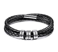 MunkiMix Bracciale Personalizzato da Uomo in Vera Pelle con 2-6 Perline Personalizzate Braccialetti Intrecciati in Acciaio Inossidabile con Incisione per Coppia di Amici Regali di Famiglia