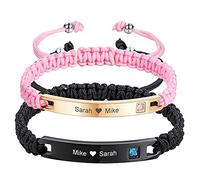 MunkiMix Bracciale personalizzato Targhetta con incisione Bracciali per donna Uomo Bambina bambino Cavigliera personalizzata Regolabile fatta a mano Corda intrecciata Etichetta in acciaio inossidabile
