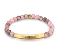 MunkiMix Braccialetti Personalizzati con Perline per Donne Nome Inciso Bracciale Elasticizzato in Pietra Naturale Regali Ispirazionali per Mamma Moglie Sorella Amica #03- Perle di Diaspro Zebrato Rosa