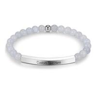 MunkiMix Braccialetti Personalizzati con Perline per Donne Nome Inciso Bracciale Elasticizzato in Pietra Naturale Regali Ispirazionali per Mamma Moglie Sorella Amica #04 - Acquamarina