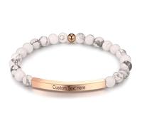 MunkiMix Braccialetti Personalizzati con Perline per Donne Nome Inciso Bracciale Elasticizzato in Pietra Naturale Regali Ispirazionali per Mamma Moglie Sorella Amica #06 - Howlite Bianca