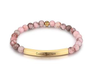 MunkiMix Braccialetti Personalizzati con Perline per Donne Nome Inciso Bracciale Elasticizzato in Pietra Naturale Regali Ispirazionali per Mamma Moglie Sorella Amica #03- Perle di Diaspro Zebrato Rosa