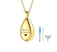 MunkiMix Collana con Ceneri di Animali Domestici Personalizzata con Nome/Foto Collana a Goccia in Acciaio Inossidabile Ciondolo per Cremazione per Ceneri di Gatto e Cane con Kit Imbuto - C2
