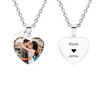 MunkiMix Collana con Foto Personalizzata per Donna Uomo Foto/Nome/Data Incisione Ciondolo Cuore/Cerchio in Acciaio Inossidabile con Ciondolo Lucchetto/Chiave Regali Commemorativi per Coppie Amici - B1